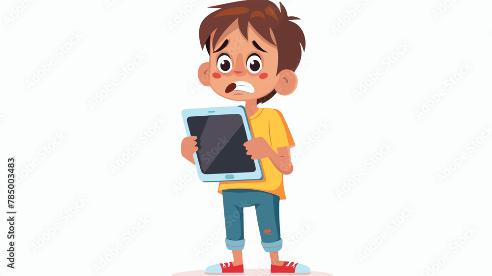Computer addicted child holding out tablet pc