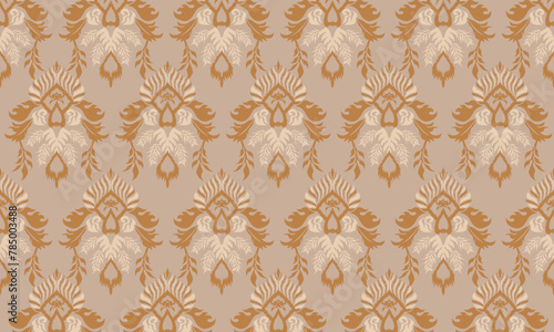 Hand draw Ikat Ethnic Peacock tribal seamless pattern for wallpaper,decoration,fabric and textile, background.great for textiles, banners, wallpapers, wrapping vector.