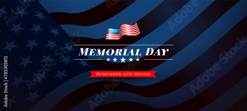 Memorial Day of the USA Vector Design with Typography Lettering on Darkened American Flag Background. National Patriotic Celebration Illustration for Banner, Greeting Card, Flyer or Holiday Poster.