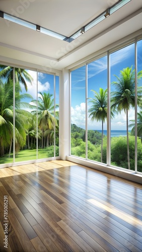 empty room without furniture in tropical style