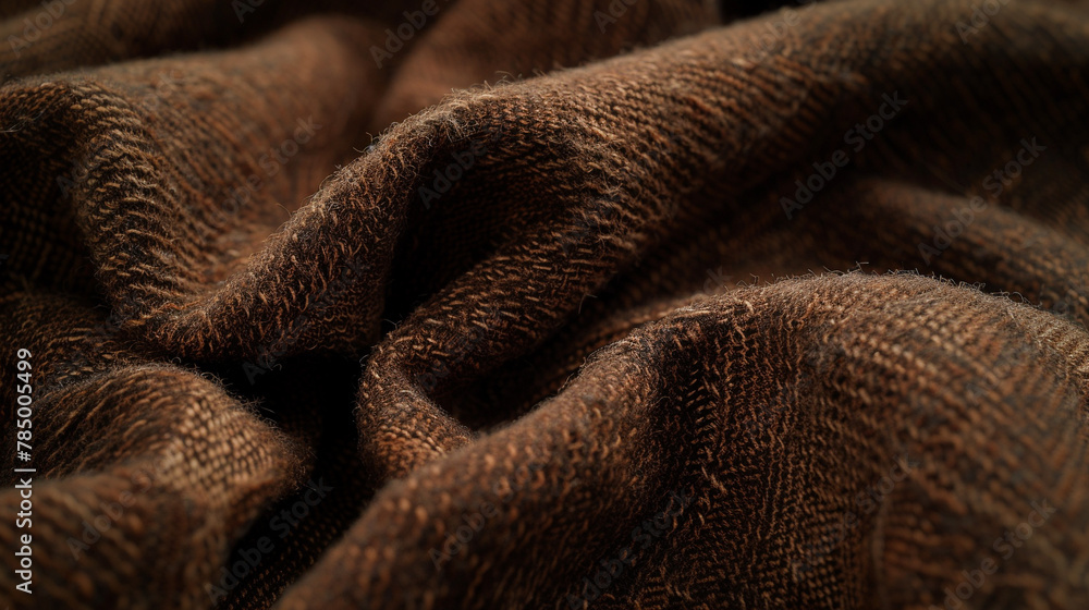 Rich chocolate wool's dense fabric captured in a high-definition macro image. Rich chocolate wool's dense fabric captured in a high-definition macro image.