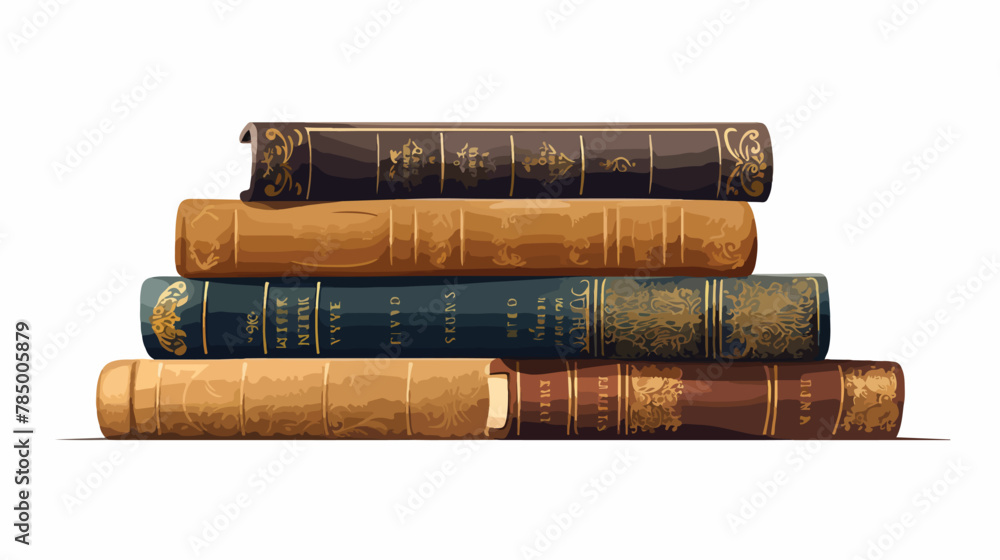 A stack of old books with leather bindings and gold - obrazy, fototapety, plakaty 