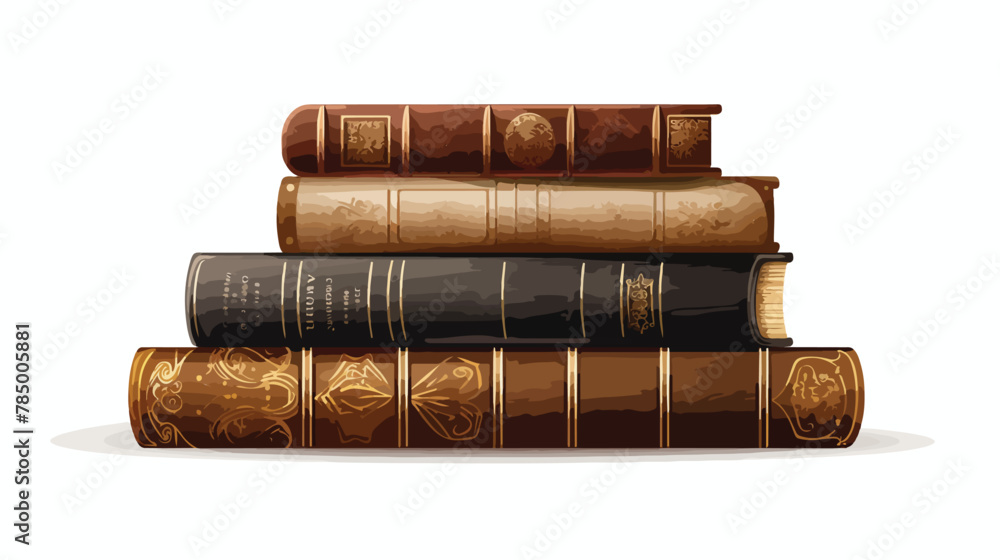 A stack of old books with leather bindings and gold