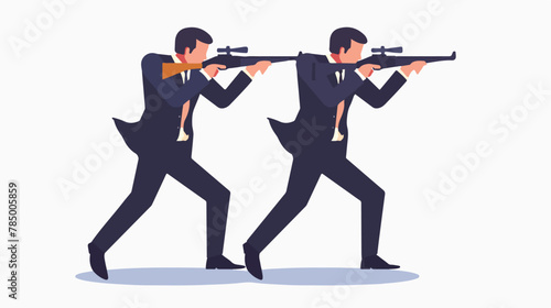 Two business men aiming with shotguns preparing photo