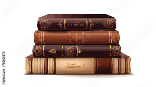 A stack of old books with leather bindings and gold photo