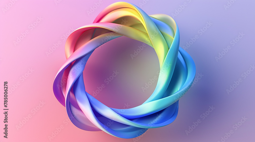 3D circle wrapped in a twisting rainbow gradient, evoking dynamic motion. 3D circle wrapped in a twisting rainbow gradient, evoking dynamic motion.