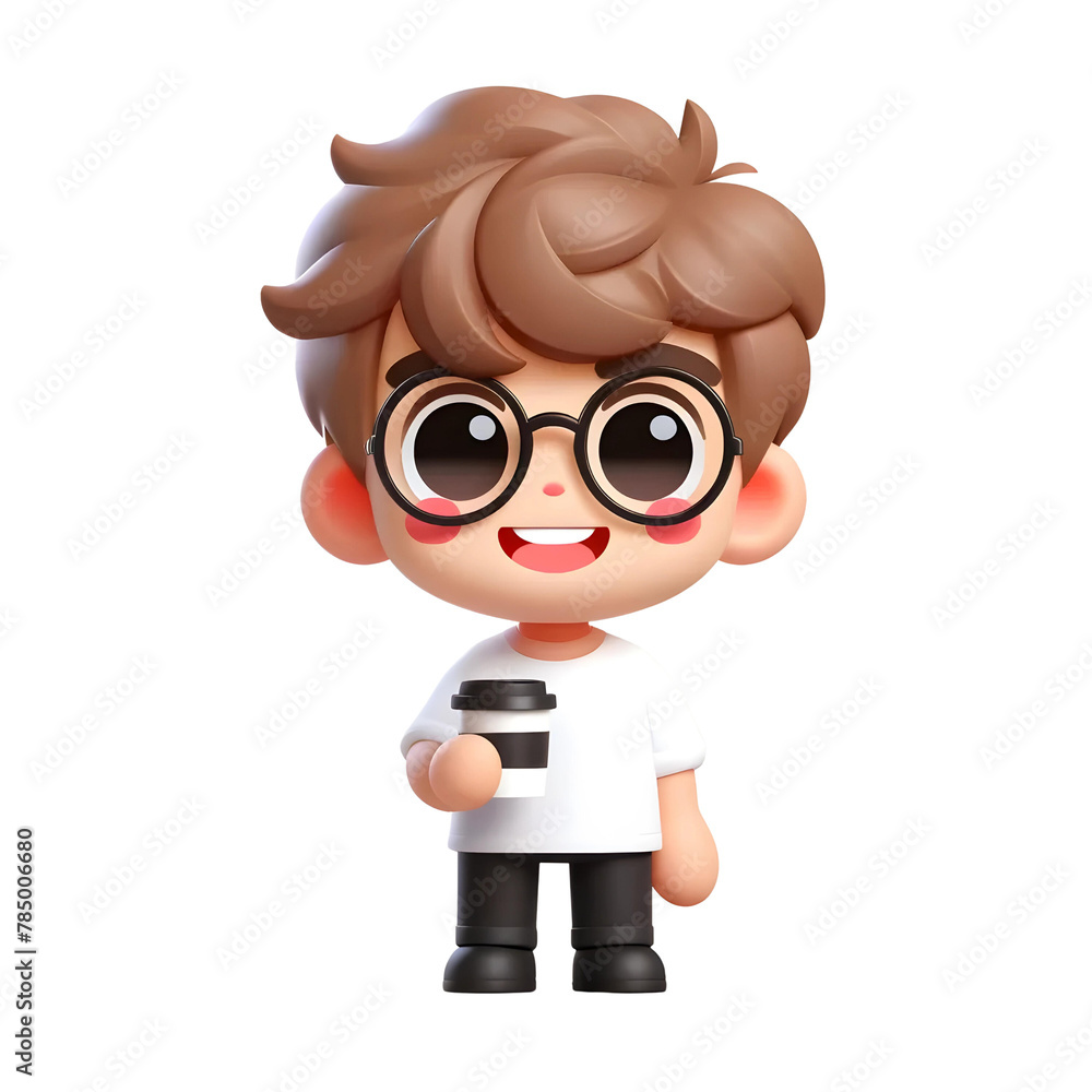 3D boy with cup of coffee