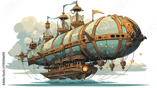 A steampunk-inspired airship sailing 