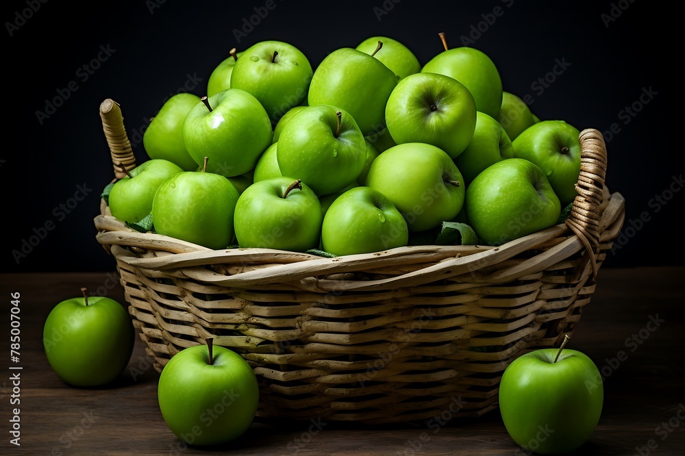 Fresh Green apples in a basket. Green apple fruit Fresh Green apples in a basket. Green apple fruit