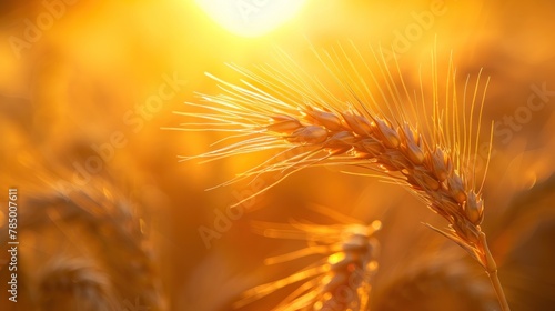 golden wheat stalk  golden ears of wheat in an agricultural field at sunset