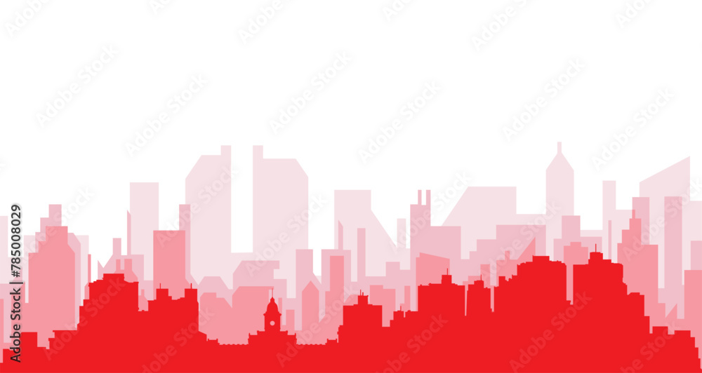 Red panoramic city skyline poster with reddish misty transparent background buildings of BELO HORIZONTE, BRAZIL
