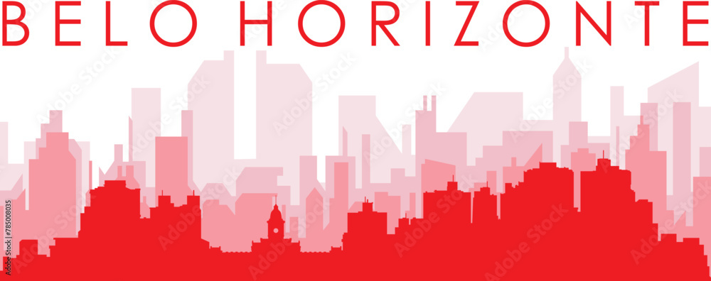 Red panoramic city skyline poster with reddish misty transparent background buildings of BELO HORIZONTE, BRAZIL Red panoramic city skyline poster with reddish misty transparent background buildings of BELO HORIZONTE, BRAZIL