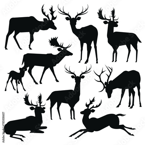Set Of Black Deer Silhouettes