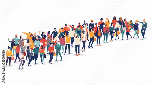 Large group of people cooperating in shape of an arrow