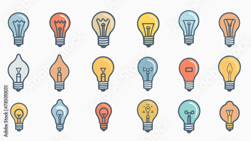 Light bulb icons thin line set. Flat style color vector
