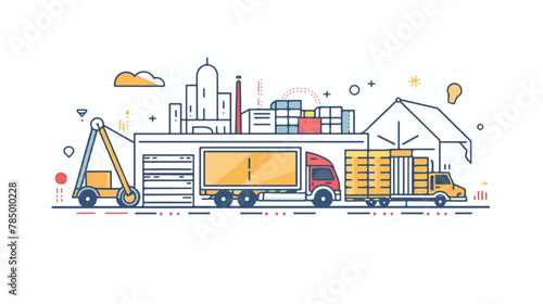Logistics and transportation. Warehouse center truck flat