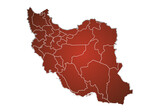 Mapa rojo de Irán en fondo blanco. 