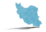 Mapa azul de Irán en fondo blanco. 