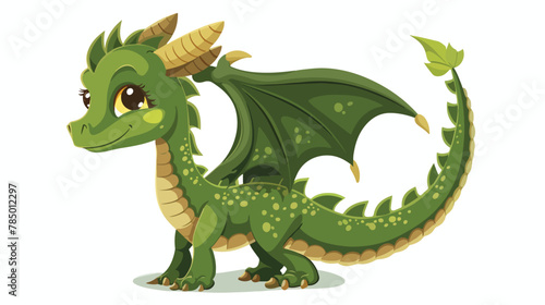 Cute cartoon green dragon isolated on a white background