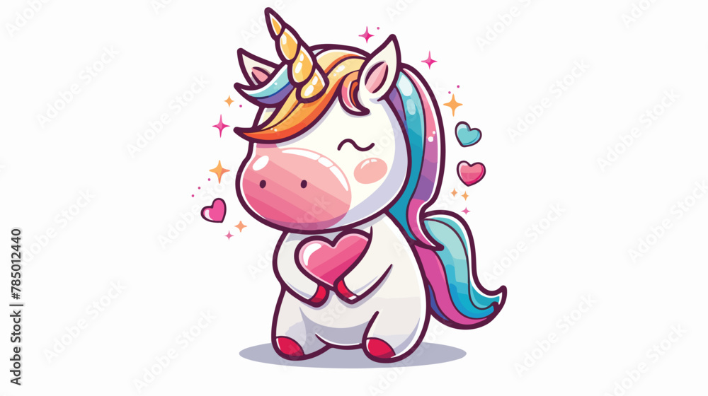 Cute Cartoon Illustration of Unicorn Holding a Heart