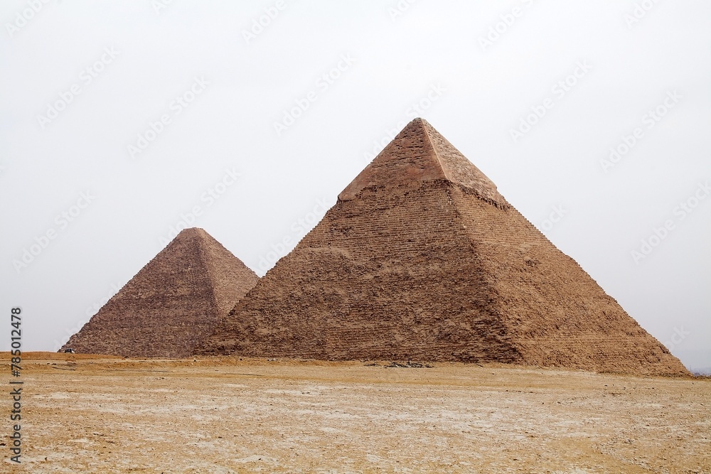 The Great Pyramid and Pyramid of Khefre at the Giza Pyramid Complex in Giza, Egypt The Great Pyramid and Pyramid of Khefre at the Giza Pyramid Complex in Giza, Egypt
