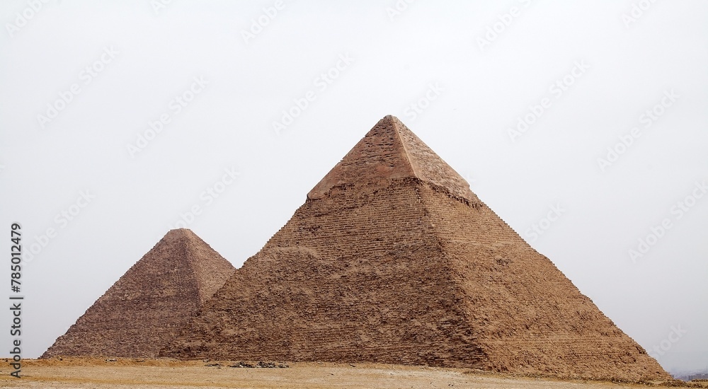 The Great Pyramid and Pyramid of Khefre at the Giza Pyramid Complex in Giza, Egypt The Great Pyramid and Pyramid of Khefre at the Giza Pyramid Complex in Giza, Egypt