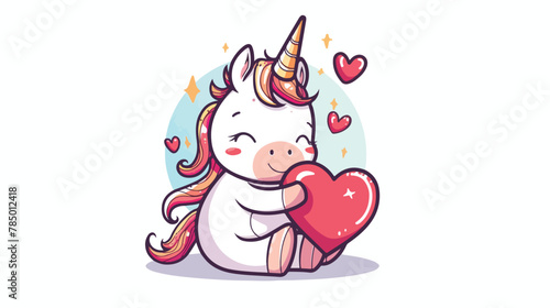 Cute Cartoon Illustration of Unicorn Holding a Heart