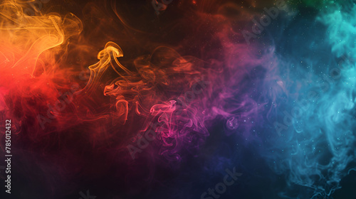 Blue and pink steam on a black background ,Beautiful column of smoke in the neon bright light of red, green, pink and turquoise on a black background exhaled out of the vape