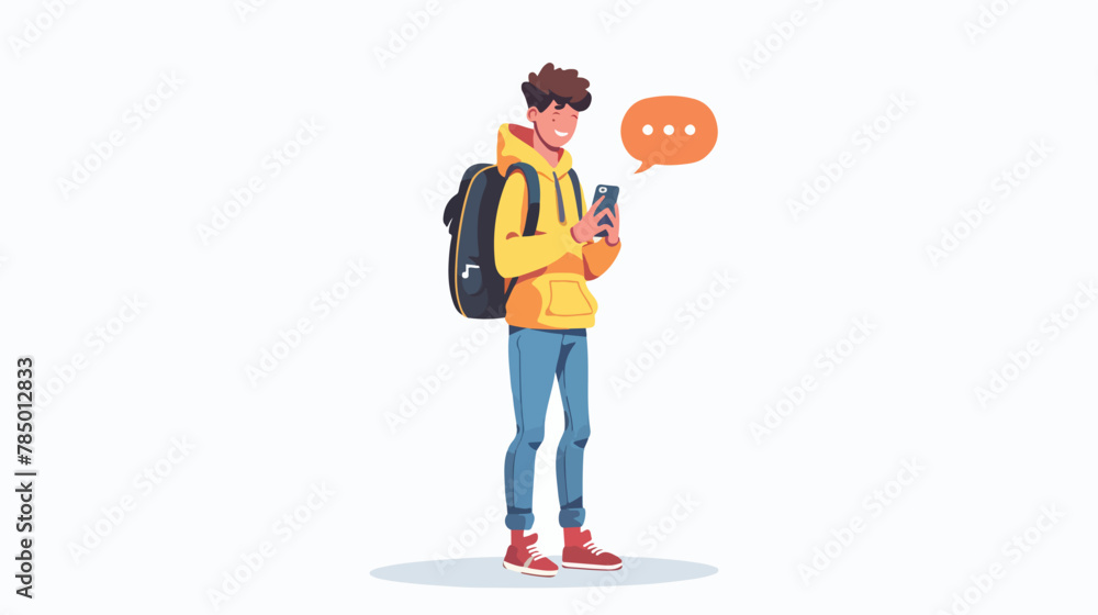 Modern communication. Teen kid chatting messaging usin