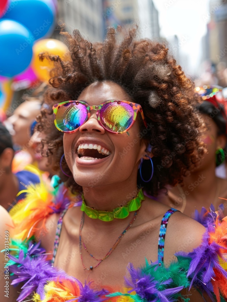 A woman with colorful hair wearing a rainbow colored outfit. Generative AI. A woman with colorful hair wearing a rainbow colored outfit. Generative AI.