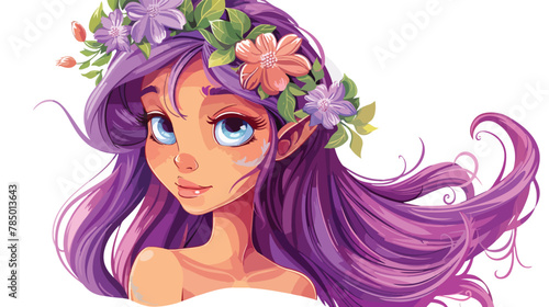 Beautiful cute little elf girl with purple hair