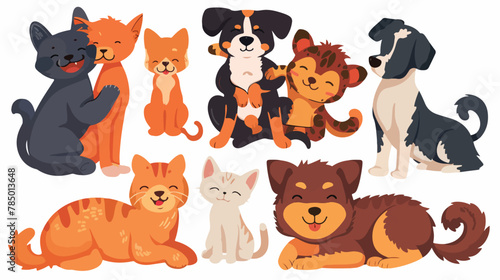 Fototapeta Naklejka Na Ścianę i Meble -  Cute cat and dog pets friends stickers set. Funny puppy