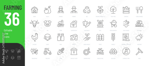 Farming Line Editable Icons set. Vector illustration in modern thin line style of agriculture related icons: farm products, animals, equipment, and more. Pictograms and infographics for mobile apps.