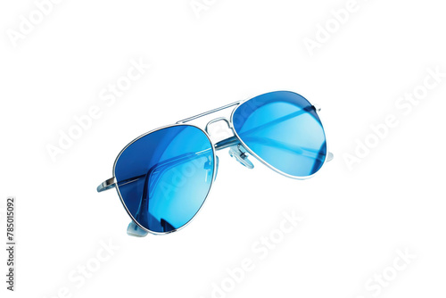 A Pair of Blue Sunglasses on a White Background