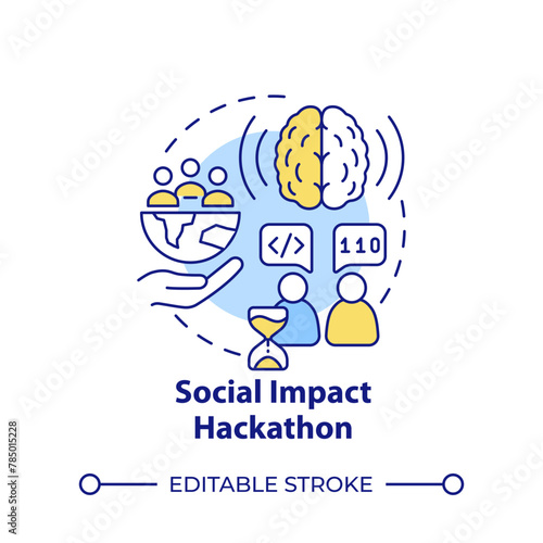 Social impact hackathon multi color concept icon. Addressing social issues. Community development. Round shape line illustration. Abstract idea. Graphic design. Easy to use in website