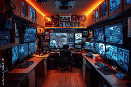 secret security room for video surveillance with monitors and recording equipment photo