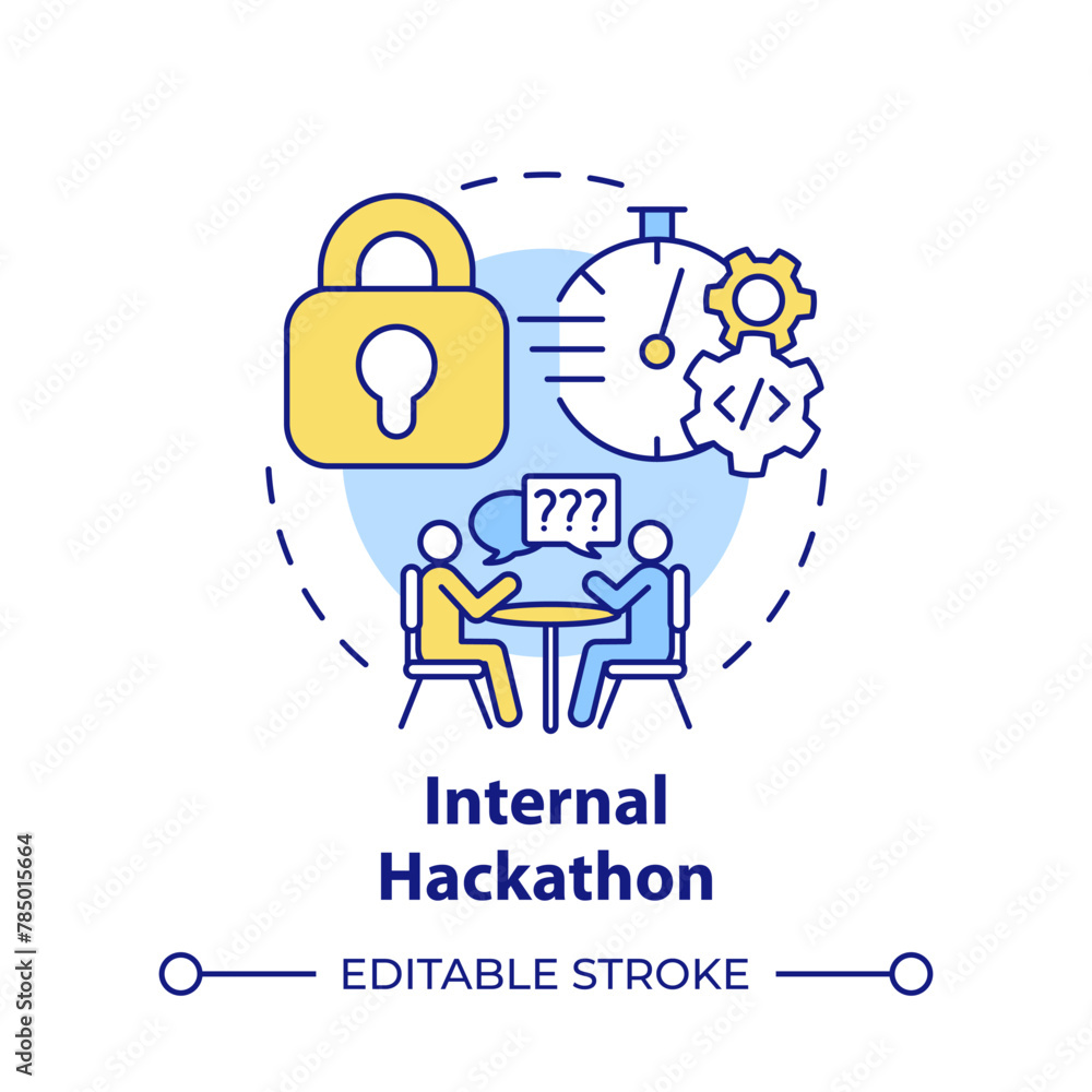 Internal hackathon multi color concept icon. Corporate event. Employees engagement. Brainstorming. Round shape line illustration. Abstract idea. Graphic design. Easy to use in promotional materials