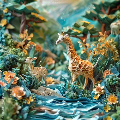 Intricate Origami Animals Roaming a Captivating Paper Crafted Landscape