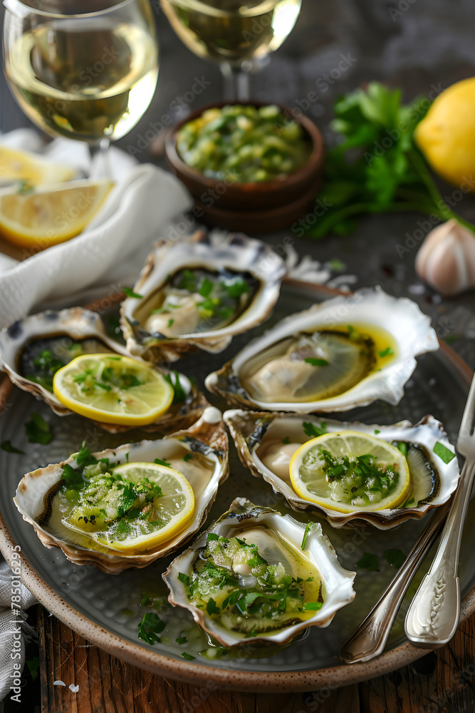 Gourmet Oyster Dish Paired With A Glass Of White Wine: A Taste Of Comfort And Elegance
