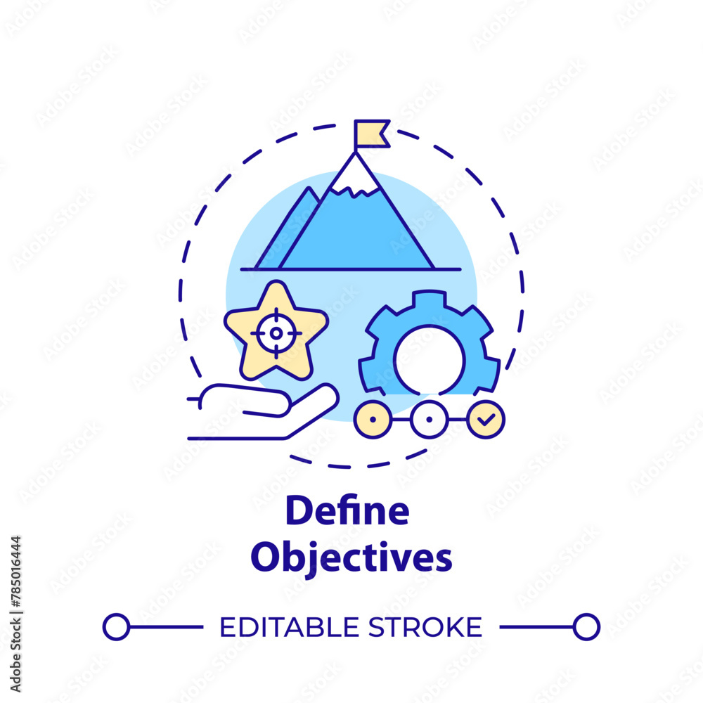 Define objectives multi color concept icon. Hackathon organization. Project management. Round shape line illustration. Abstract idea. Graphic design. Easy to use in promotional materials