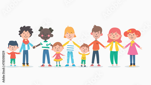 Boys and girls holding hands together Flat vector 