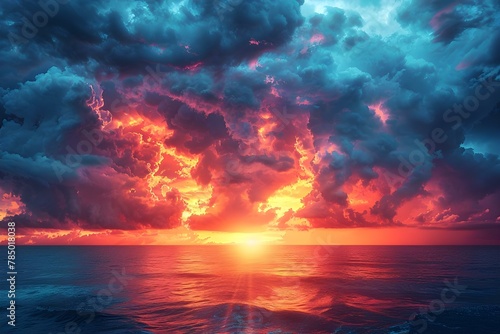 Surreal Symphony of Storm  Gothic Sunset Over Ocean. Concept Gothic Sunset  Oceanic Beauty  Moody Landscapes  Stormy Symphony
