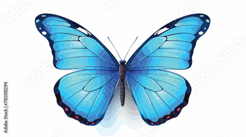 Bright blue butterfly isolated on white background. 