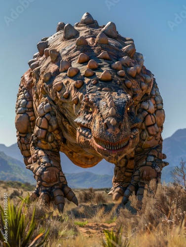 A large dinosaur with a lot of rocks on it's back. Generative AI. © serg3d