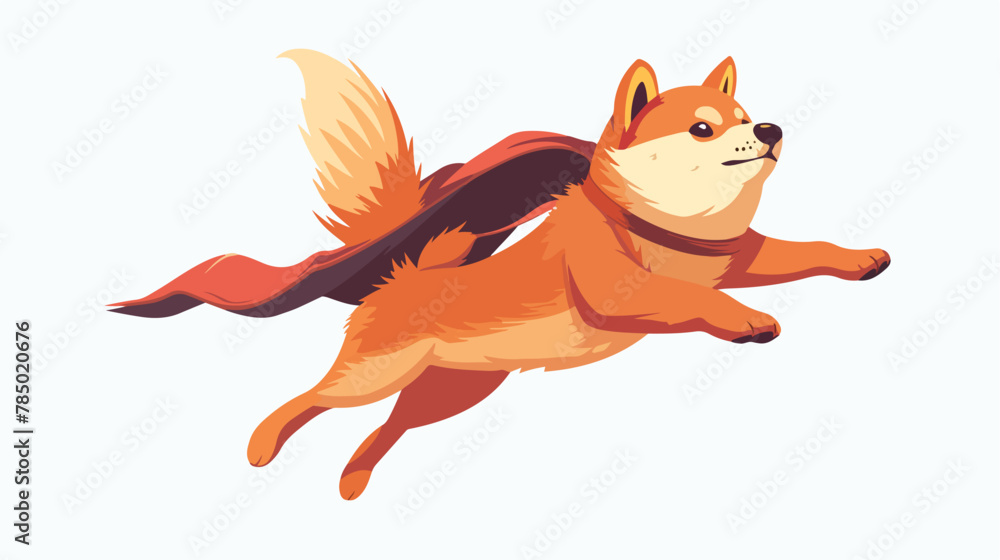 Cute Super Shiba Inu Flying Flat vector isolated on white