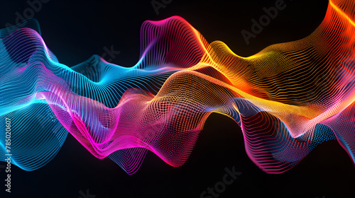 colorful sound wave on black background ,Light Bulb eureka moment with Impactful and inspiring artistic colourful explosion of paint energe ,colorful neon wavy ribbons, spectrum light photo