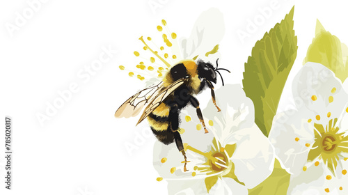 Bumblebee pollinating a white flower on a bramble