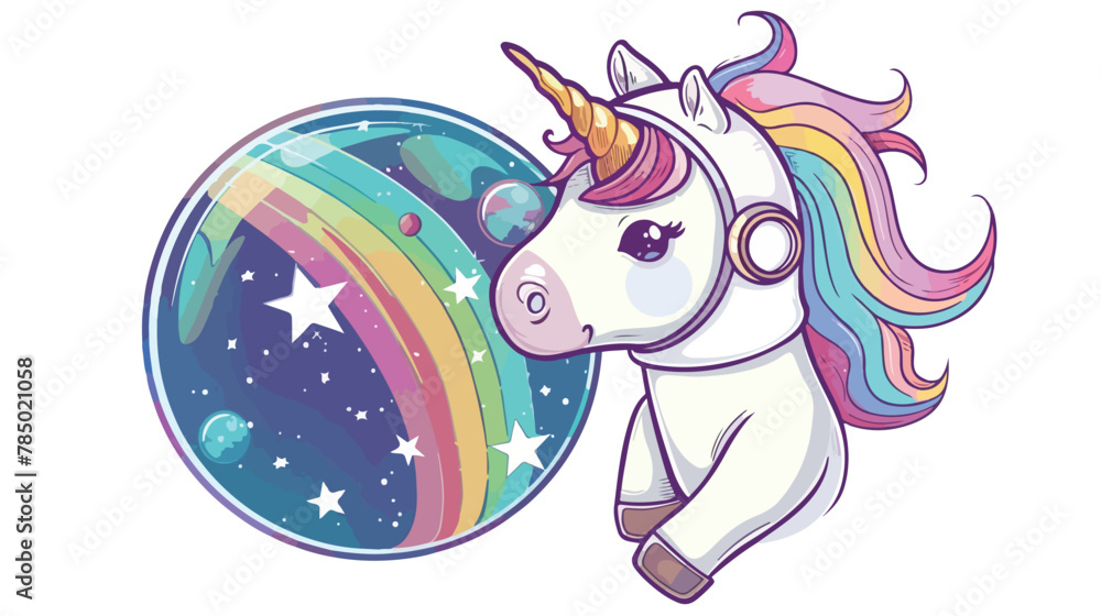 Cute unicorn. Fairytale animal in astronaut helmet lo