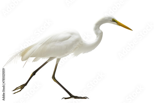 White Egret Walking on White Background