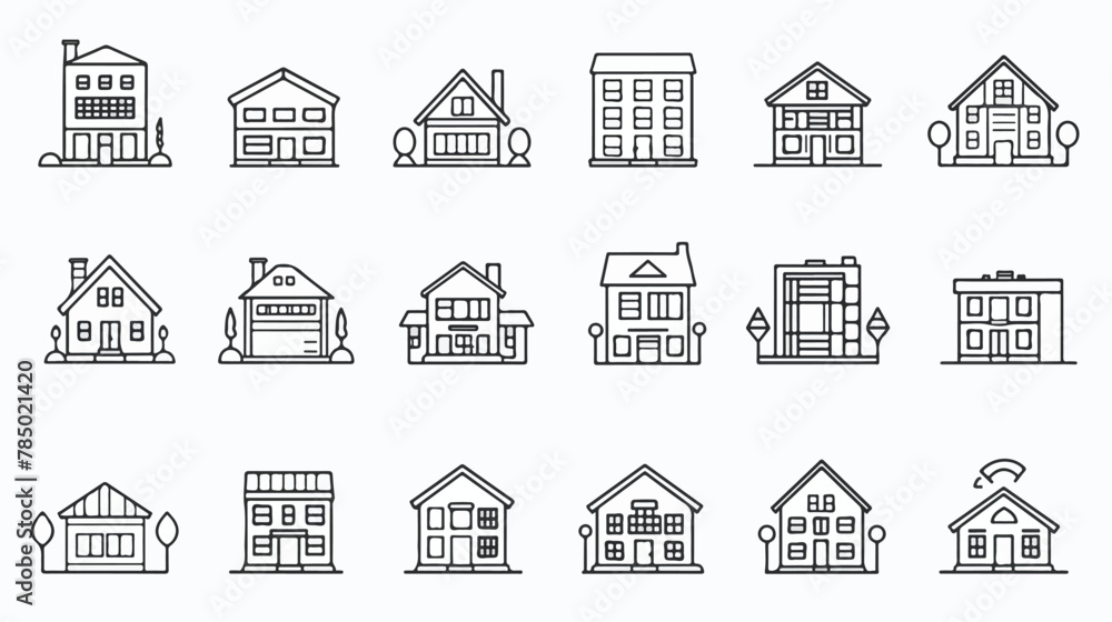 Real estate thin line art icons set. Residential 